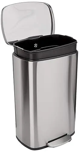 50L stainless steel trash can, smudge-resistant with soft-close pedal; 16.7x14.7x25.9 inches, satin nickel finish