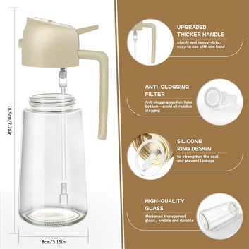 Oil Sprayer for Cooking 2 In 1,470ml Oil Dispenser Bottle Spray and Pour, Food-Grade Glass Oil Spray Bottle Mister Spritzer