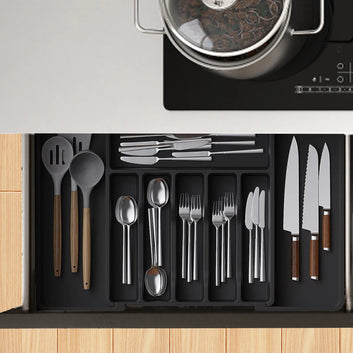 Silverware Drawer Organizer Expandable Utensil Tray For Kitchen Adjustable Flatware And Cutlery Holder Black Cutlery Organiser