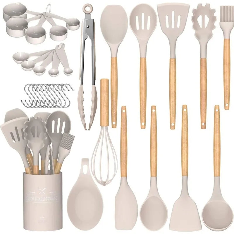 Umite Chef Kitchen Cooking Utensils Set, 33 pcs Non-Stick Silicone Cooking Kitchen Utensils Spatula Set with Holder
