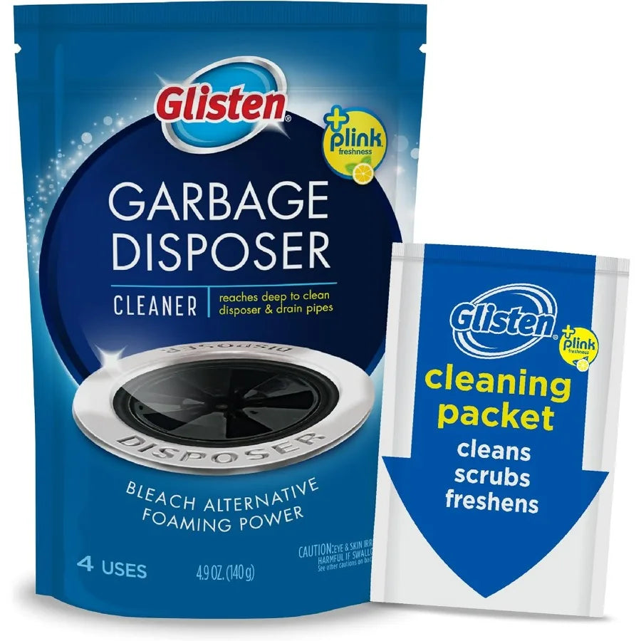 Glisten Garbage Disposer Cleaner and Freshener, Sink Disposal Odor Eliminator with Foaming Action, Lemon Scent, 4 Packets