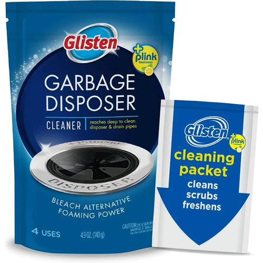 Glisten Garbage Disposer Cleaner and Freshener, Sink Disposal Odor Eliminator with Foaming Action, Lemon Scent, 4 Packets