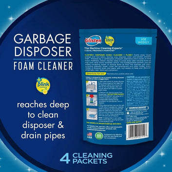 Glisten Garbage Disposer Cleaner and Freshener, Sink Disposal Odor Eliminator with Foaming Action, Lemon Scent, 4 Packets