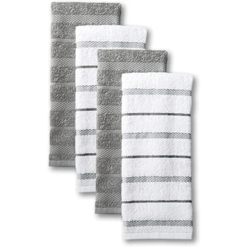 Kitchen Towel 4-Pack Set, Grey/White, 16"x26"