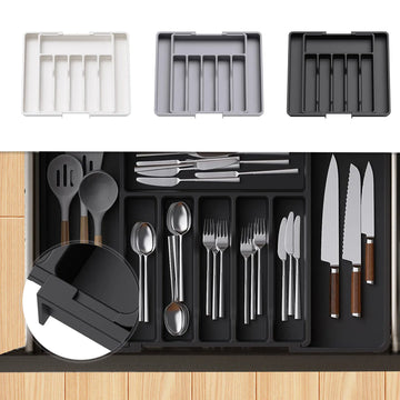 Silverware Drawer Organizer Expandable Utensil Tray For Kitchen Adjustable Flatware And Cutlery Holder Black Cutlery Organiser