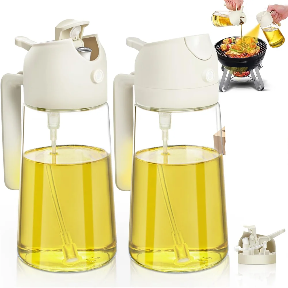 Oil Sprayer for Cooking 2 In 1,470ml Oil Dispenser Bottle Spray and Pour, Food-Grade Glass Oil Spray Bottle Mister Spritzer