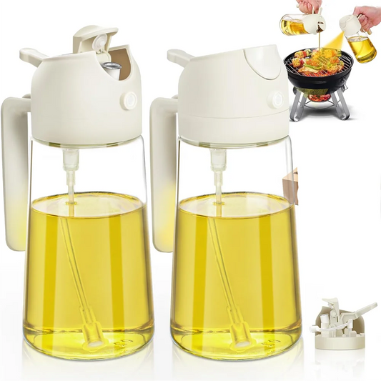 Oil Sprayer for Cooking 2 In 1,470ml Oil Dispenser Bottle Spray and Pour, Food-Grade Glass Oil Spray Bottle Mister Spritzer